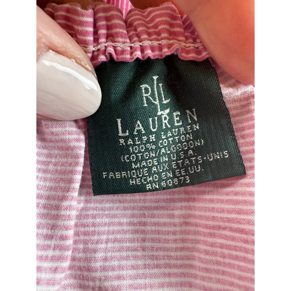 Ralph Lauren Pink White Ticking Stripe Fitted Sheet Full Double 100% Cotton USA